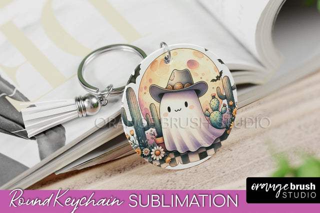 Western Halloween Keychain - Ghost Keychain Sublimation Sublimation OrangeBrushStudio 