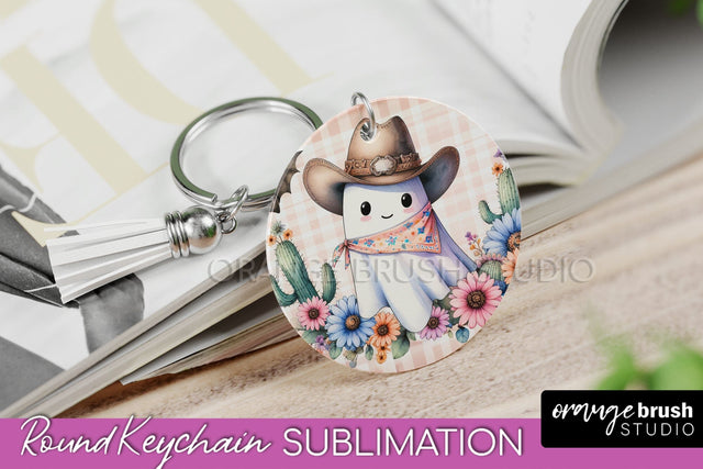 Western Halloween Keychain - Ghost Keychain Sublimation Sublimation OrangeBrushStudio 