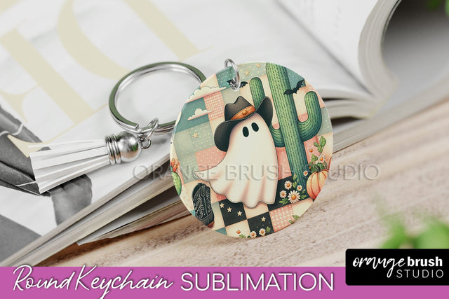 Western Halloween Keychain - Ghost Keychain Sublimation Sublimation OrangeBrushStudio 