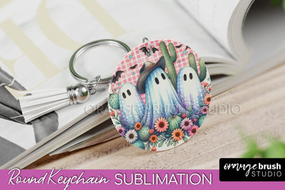 Western Halloween Keychain - Ghost Keychain Sublimation Sublimation OrangeBrushStudio 