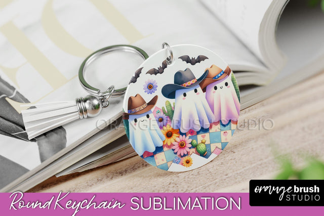 Western Halloween Keychain - Ghost Keychain Sublimation Sublimation OrangeBrushStudio 