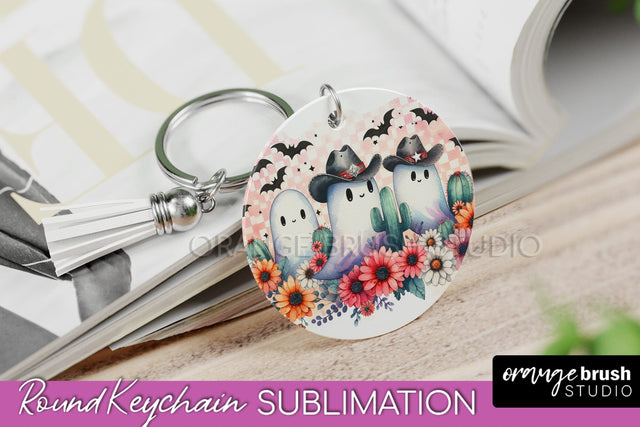 Western Halloween Keychain - Ghost Keychain Sublimation Sublimation OrangeBrushStudio 