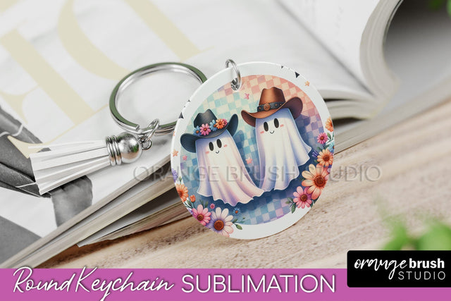 Western Halloween Keychain - Ghost Keychain Sublimation Sublimation OrangeBrushStudio 
