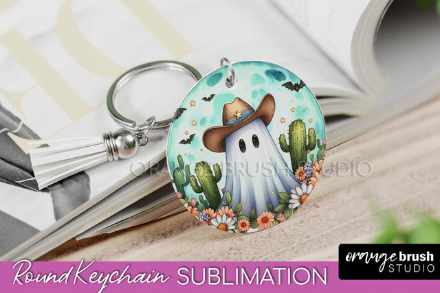 Western Halloween Keychain - Ghost Keychain Sublimation Sublimation OrangeBrushStudio 
