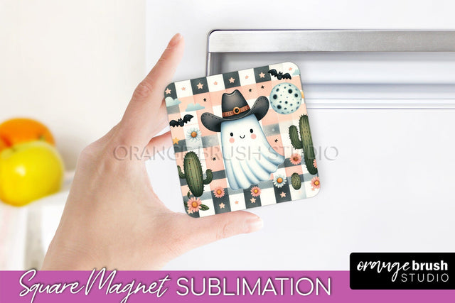 Western Halloween Magnet Sublimation - Ghost Magnet PNG Sublimation OrangeBrushStudio 