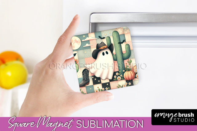 Western Halloween Magnet Sublimation - Ghost Magnet PNG Sublimation OrangeBrushStudio 