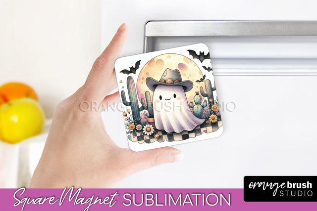 Western Halloween Magnet Sublimation - Ghost Magnet PNG Sublimation OrangeBrushStudio 
