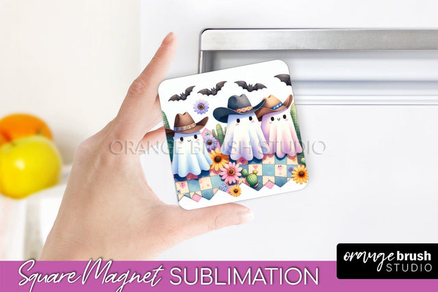 Western Halloween Magnet Sublimation - Ghost Magnet PNG Sublimation OrangeBrushStudio 