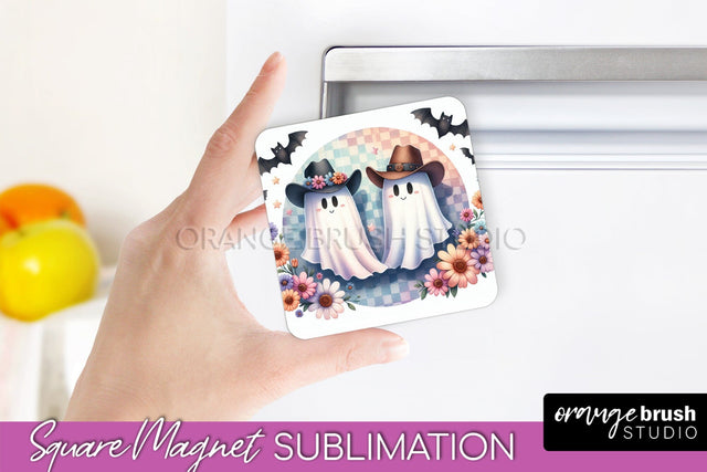 Western Halloween Magnet Sublimation - Ghost Magnet PNG Sublimation OrangeBrushStudio 