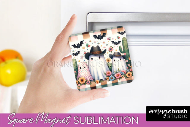 Western Halloween Magnet Sublimation - Ghost Magnet PNG Sublimation OrangeBrushStudio 