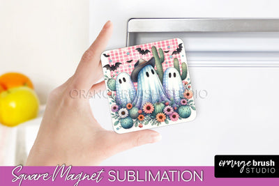 Western Halloween Magnet Sublimation - Ghost Magnet PNG Sublimation OrangeBrushStudio 
