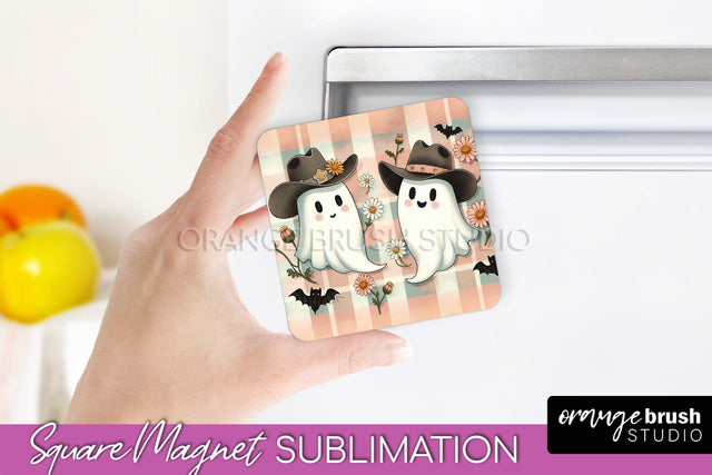 Western Halloween Magnet Sublimation - Ghost Magnet PNG Sublimation OrangeBrushStudio 