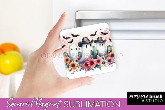 Western Halloween Magnet Sublimation - Ghost Magnet PNG Sublimation OrangeBrushStudio 