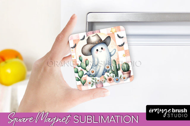 Western Halloween Magnet Sublimation - Ghost Magnet PNG Sublimation OrangeBrushStudio 
