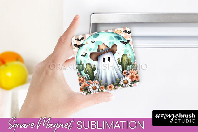 Western Halloween Magnet Sublimation - Ghost Magnet PNG Sublimation OrangeBrushStudio 