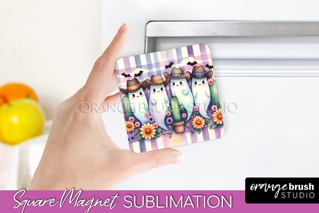 Western Halloween Magnet Sublimation - Ghost Magnet PNG Sublimation OrangeBrushStudio 