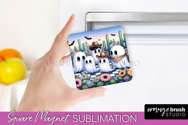Western Halloween Magnet Sublimation - Ghost Magnet PNG Sublimation OrangeBrushStudio 