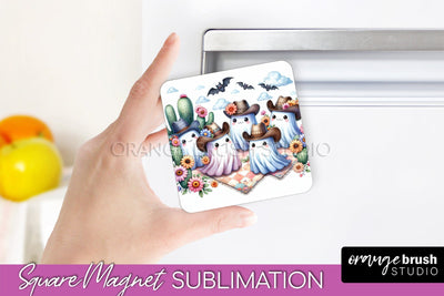 Western Halloween Magnet Sublimation - Ghost Magnet PNG Sublimation OrangeBrushStudio 
