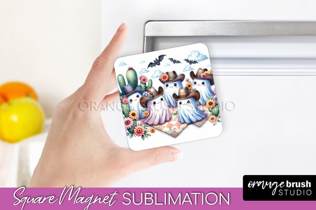 Western Halloween Magnet Sublimation - Ghost Magnet PNG Sublimation OrangeBrushStudio 