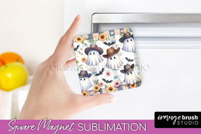 Western Halloween Magnet Sublimation - Ghost Magnet PNG Sublimation OrangeBrushStudio 