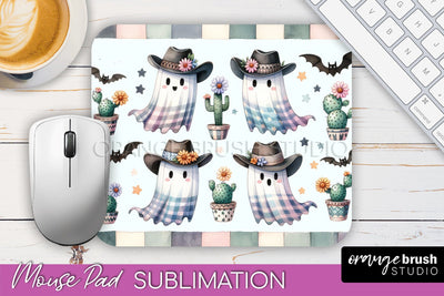 Western Halloween Mouse Pad, Ghost Mousepad Sublimation Sublimation OrangeBrushStudio 