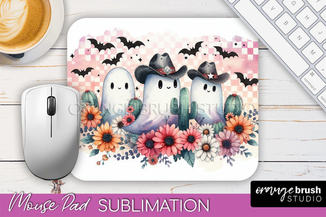 Western Halloween Mouse Pad, Ghost Mousepad Sublimation Sublimation OrangeBrushStudio 