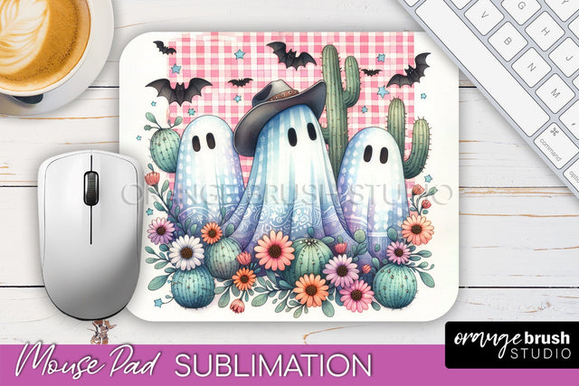 Western Halloween Mouse Pad, Ghost Mousepad Sublimation Sublimation OrangeBrushStudio 