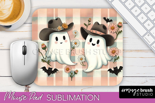 Western Halloween Mouse Pad, Ghost Mousepad Sublimation Sublimation OrangeBrushStudio 