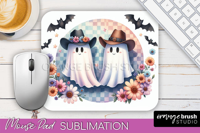 Western Halloween Mouse Pad, Ghost Mousepad Sublimation Sublimation OrangeBrushStudio 