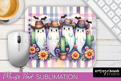 Western Halloween Mouse Pad, Ghost Mousepad Sublimation Sublimation OrangeBrushStudio 