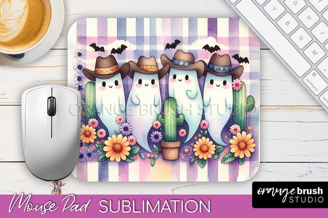 Western Halloween Mouse Pad, Ghost Mousepad Sublimation Sublimation OrangeBrushStudio 