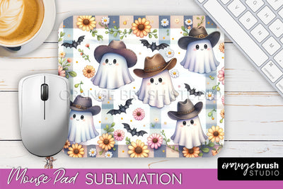 Western Halloween Mouse Pad, Ghost Mousepad Sublimation Sublimation OrangeBrushStudio 