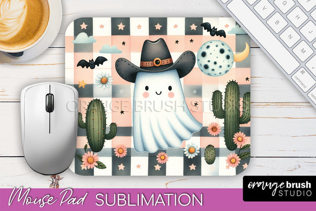 Western Halloween Mouse Pad, Ghost Mousepad Sublimation Sublimation OrangeBrushStudio 