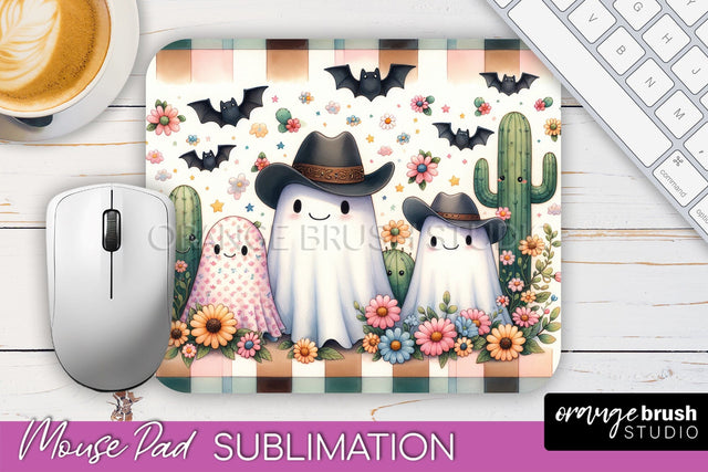 Western Halloween Mouse Pad, Ghost Mousepad Sublimation Sublimation OrangeBrushStudio 
