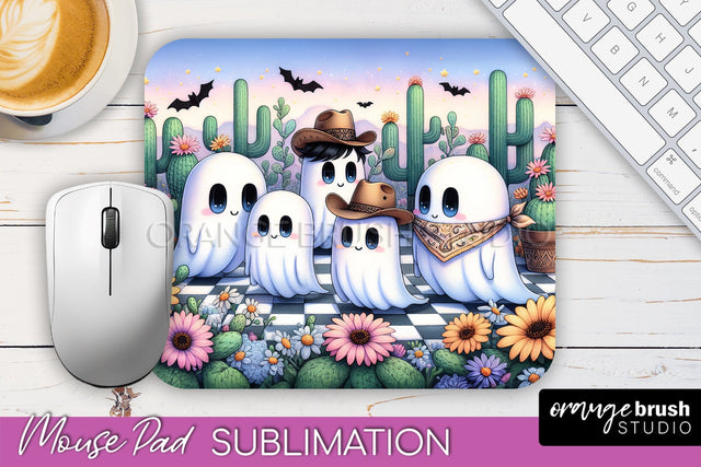 Western Halloween Mouse Pad, Ghost Mousepad Sublimation Sublimation OrangeBrushStudio 