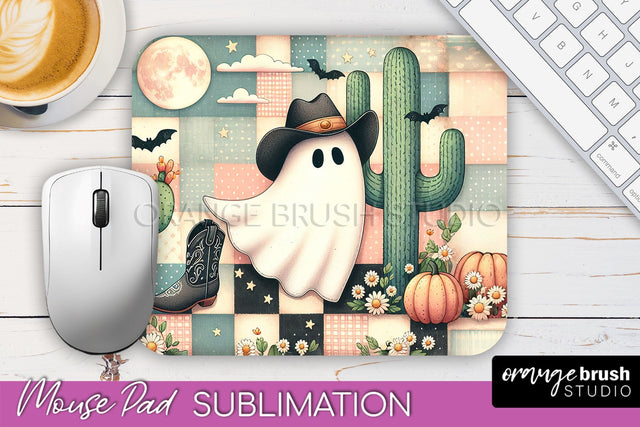 Western Halloween Mouse Pad, Ghost Mousepad Sublimation Sublimation OrangeBrushStudio 