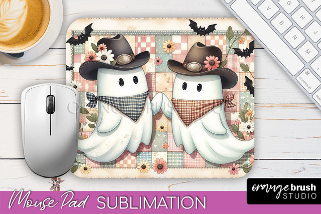 Western Halloween Mouse Pad, Ghost Mousepad Sublimation Sublimation OrangeBrushStudio 