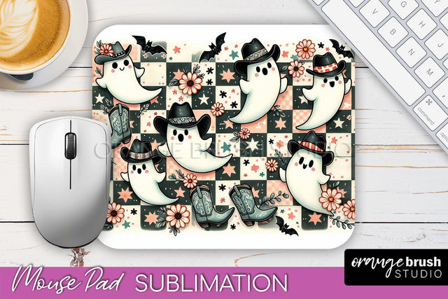 Western Halloween Mouse Pad, Ghost Mousepad Sublimation Sublimation OrangeBrushStudio 