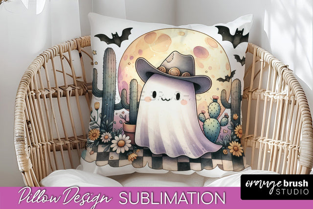 Western Halloween Pillow Sublimation - Ghost Pillow Cover Sublimation OrangeBrushStudio 