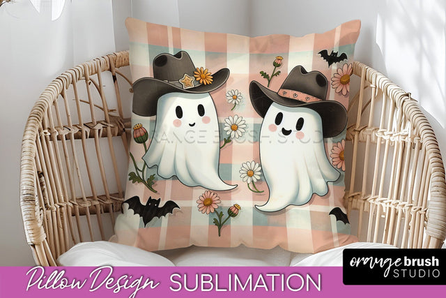 Western Halloween Pillow Sublimation - Ghost Pillow Cover Sublimation OrangeBrushStudio 