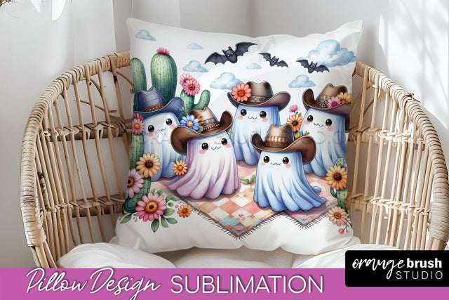 Western Halloween Pillow Sublimation - Ghost Pillow Cover Sublimation OrangeBrushStudio 