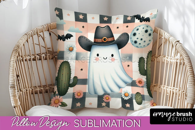 Western Halloween Pillow Sublimation - Ghost Pillow Cover Sublimation OrangeBrushStudio 
