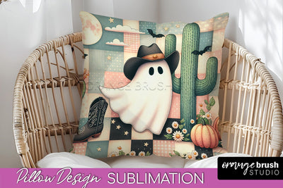 Western Halloween Pillow Sublimation - Ghost Pillow Cover Sublimation OrangeBrushStudio 