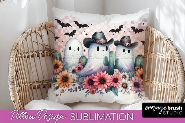 Western Halloween Pillow Sublimation - Ghost Pillow Cover Sublimation OrangeBrushStudio 