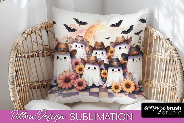 Western Halloween Pillow Sublimation - Ghost Pillow Cover Sublimation OrangeBrushStudio 