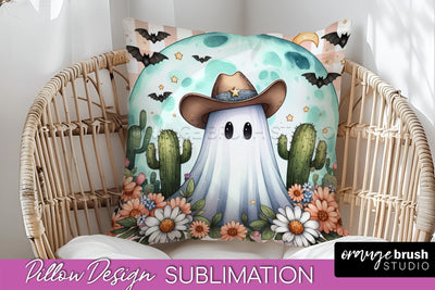 Western Halloween Pillow Sublimation - Ghost Pillow Cover Sublimation OrangeBrushStudio 
