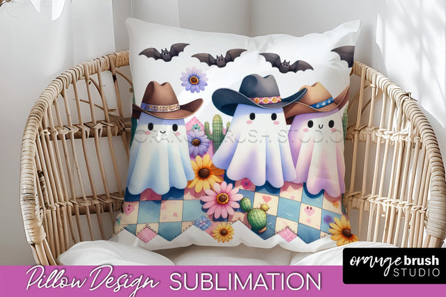 Western Halloween Pillow Sublimation - Ghost Pillow Cover Sublimation OrangeBrushStudio 