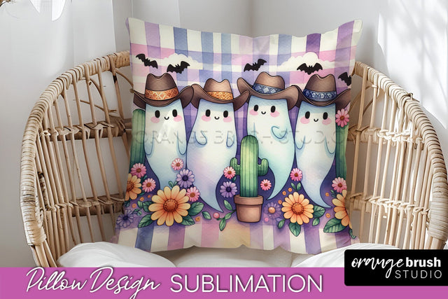 Western Halloween Pillow Sublimation - Ghost Pillow Cover Sublimation OrangeBrushStudio 