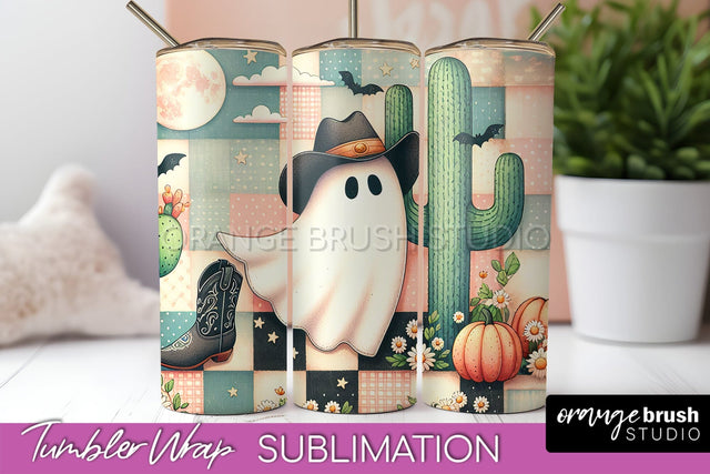 Western Halloween Tumbler Wrap - Ghost Tumbler Sublimation Sublimation OrangeBrushStudio 