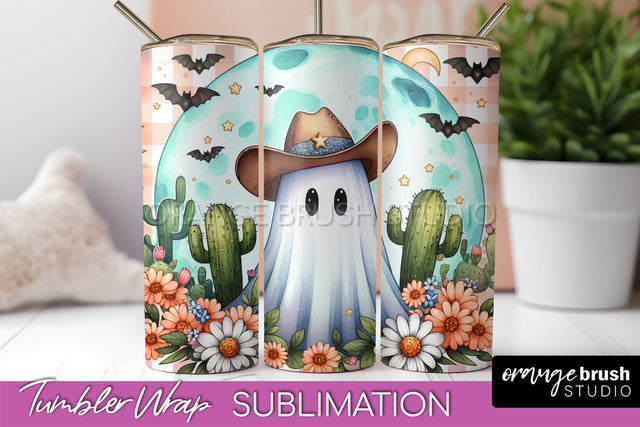Western Halloween Tumbler Wrap - Ghost Tumbler Sublimation Sublimation OrangeBrushStudio 